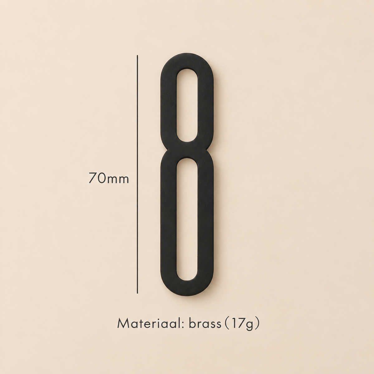 Messing huisnummer of letter 7 cm - zwart
