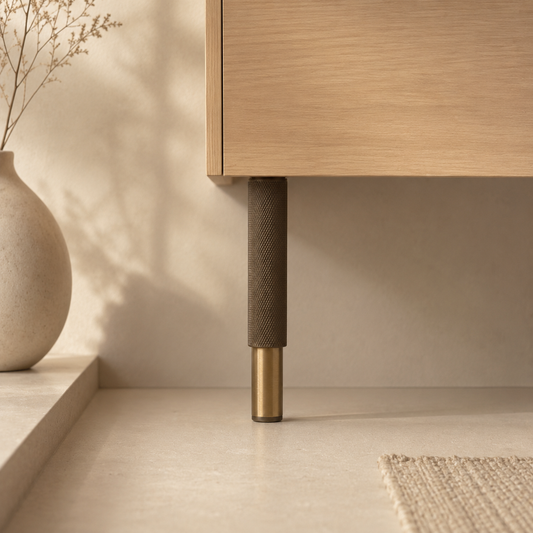 Luxe Verstelbare Meubelpoten – Antiek Messing met Gekarteld Detail