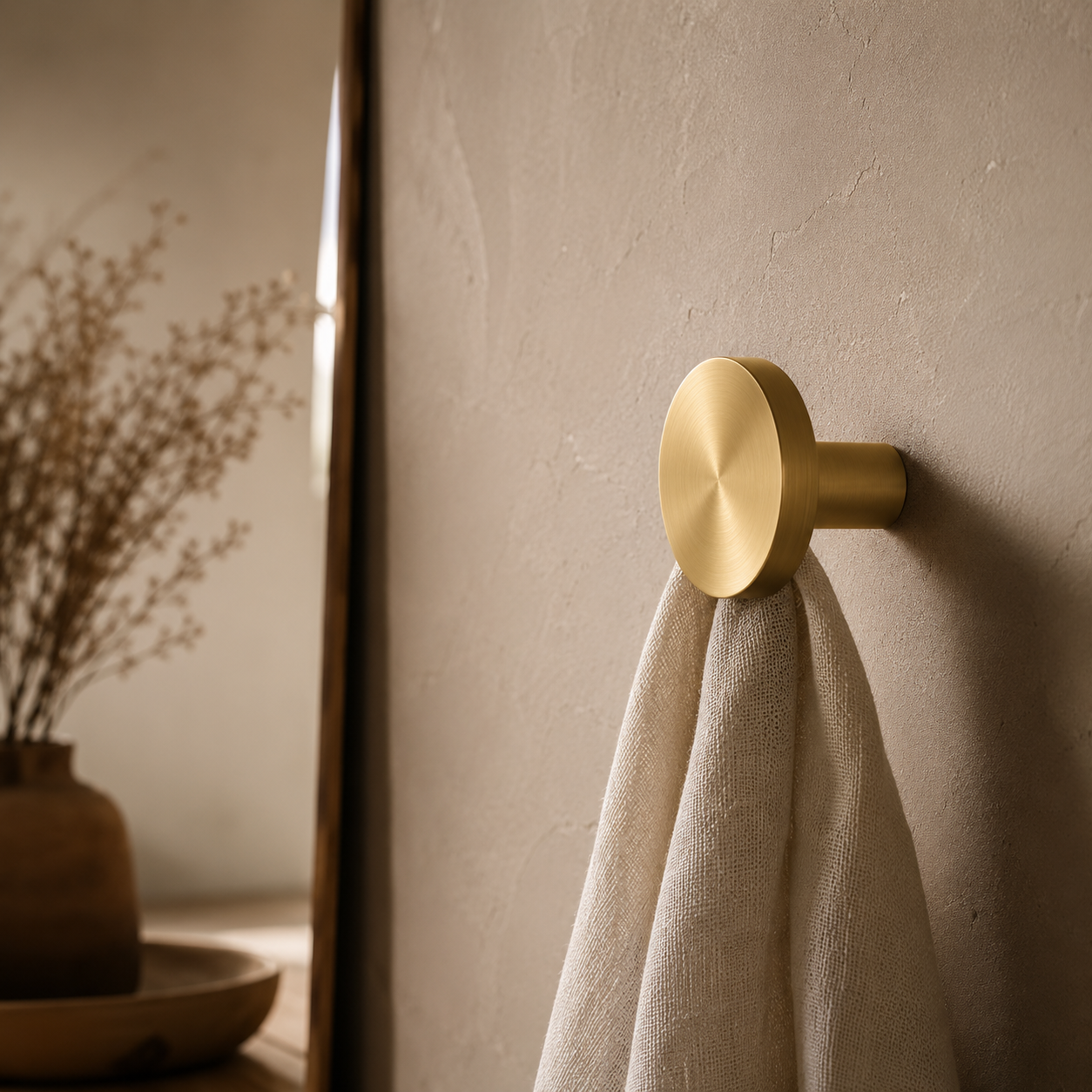 Ronde Wandhaak van Massief Messing – Geborsteld Goud