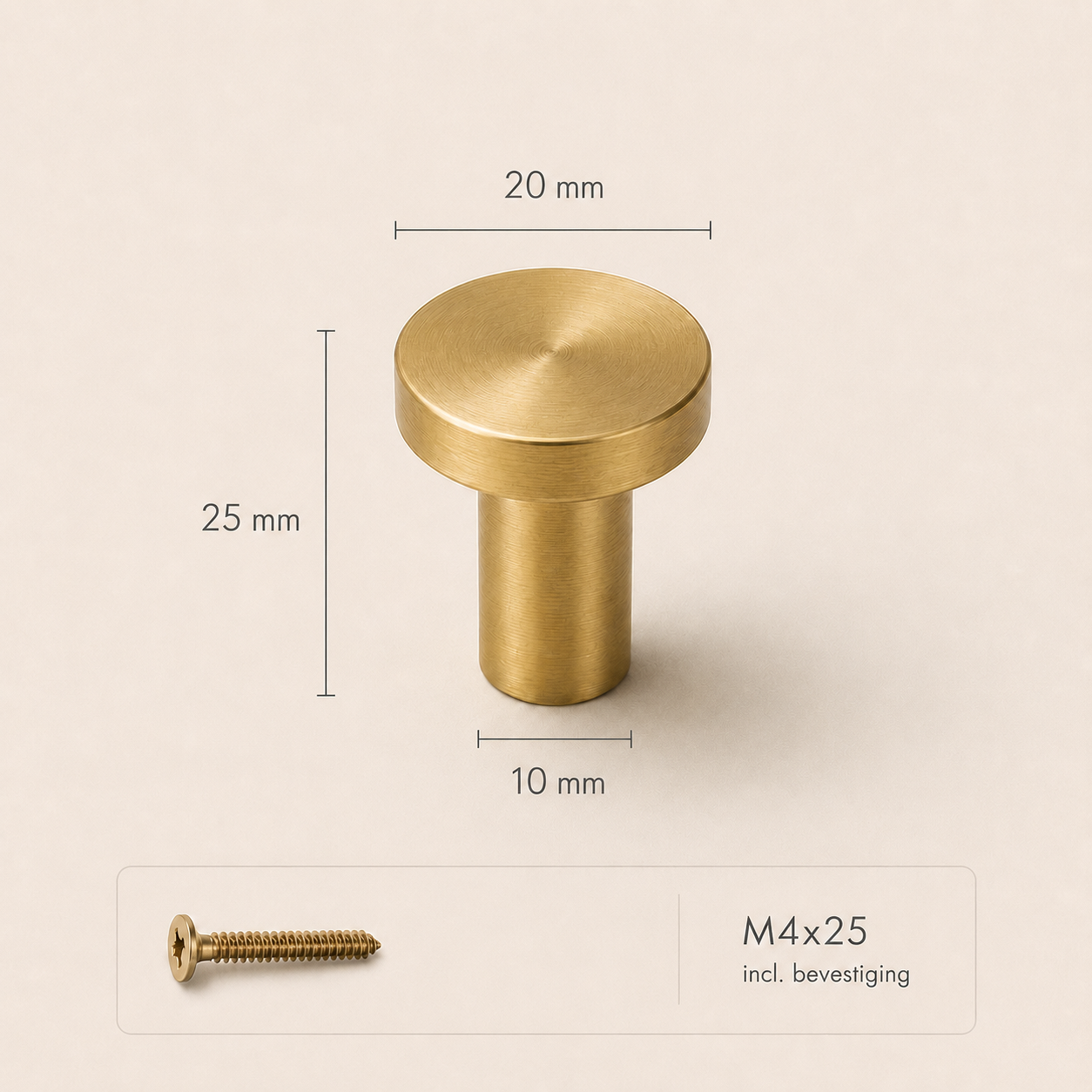 Ronde Wandhaak van Massief Messing – Geborsteld Goud 20mm