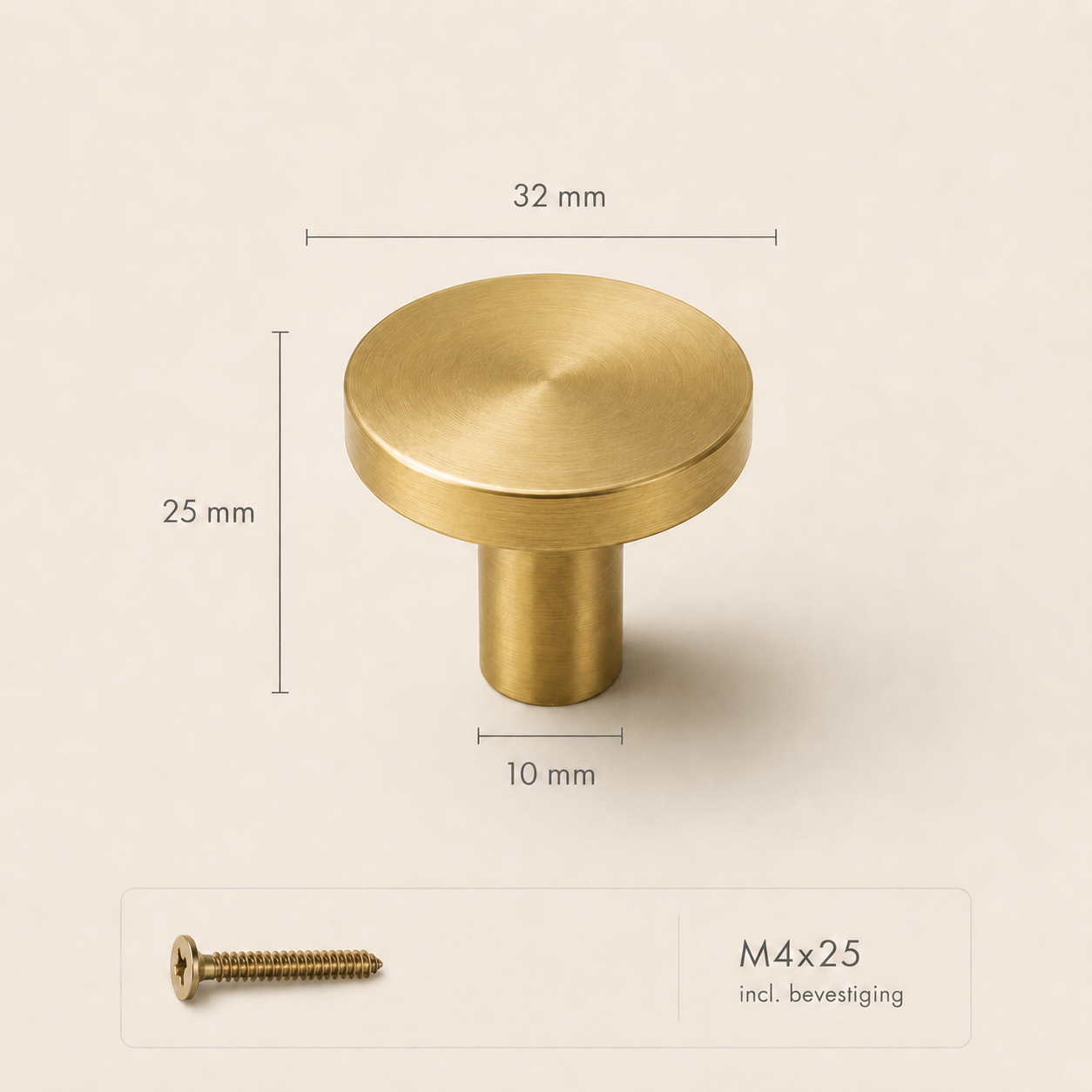 Ronde Wandhaak van Massief Messing – Geborsteld Goud 32mm