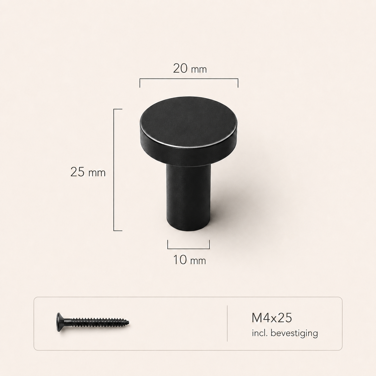 Ronde Wandhaak van Massief Messing – Mat Zwart 20mm