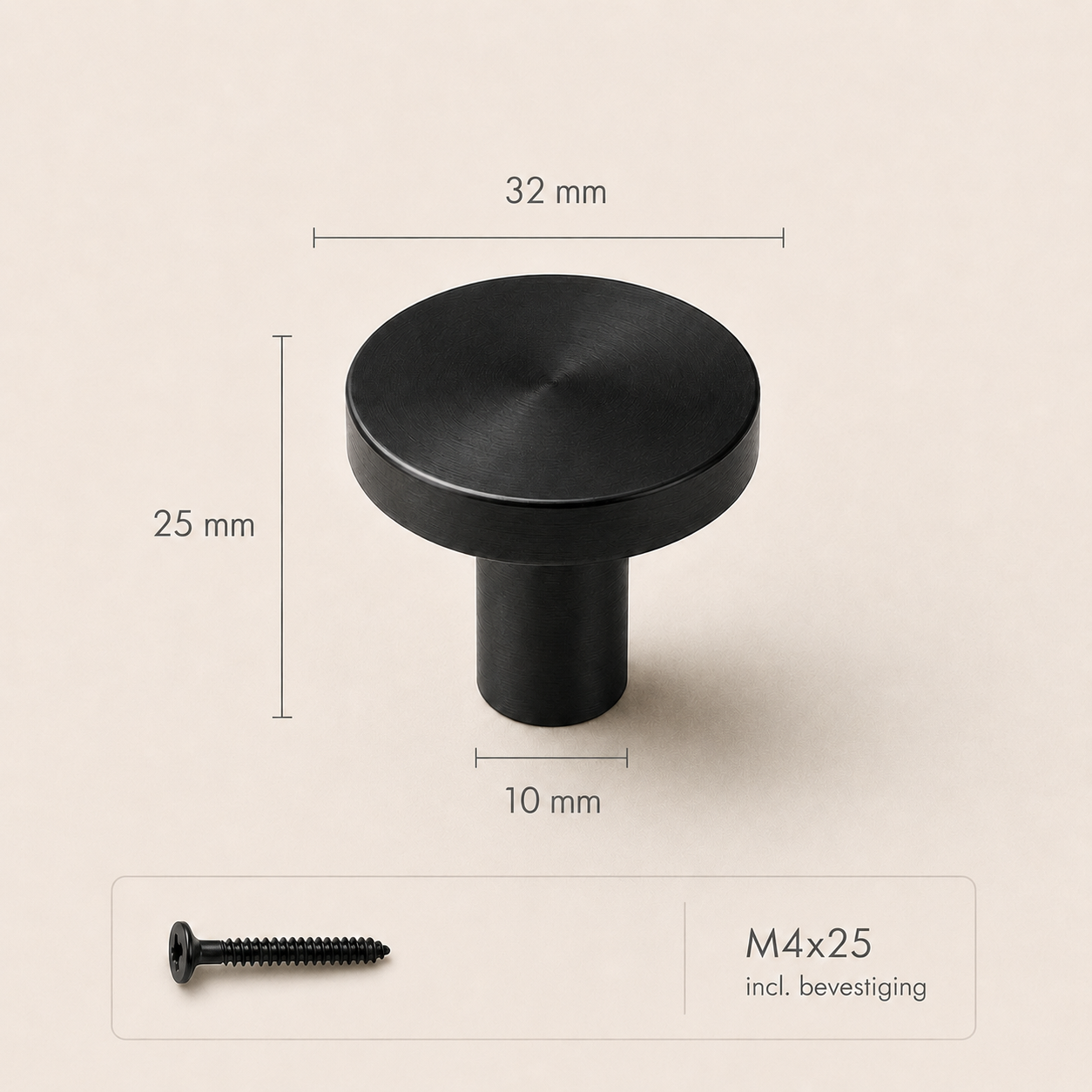 Ronde Wandhaak van Massief Messing – Mat Zwart 32mm
