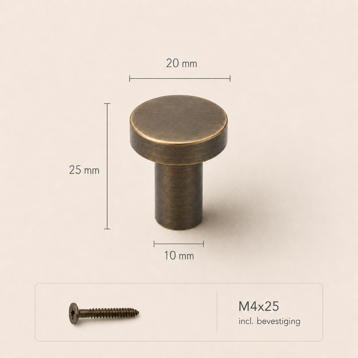 Ronde wandhaak massief messing brons 20mm