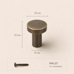 Ronde wandhaak massief messing brons 20mm