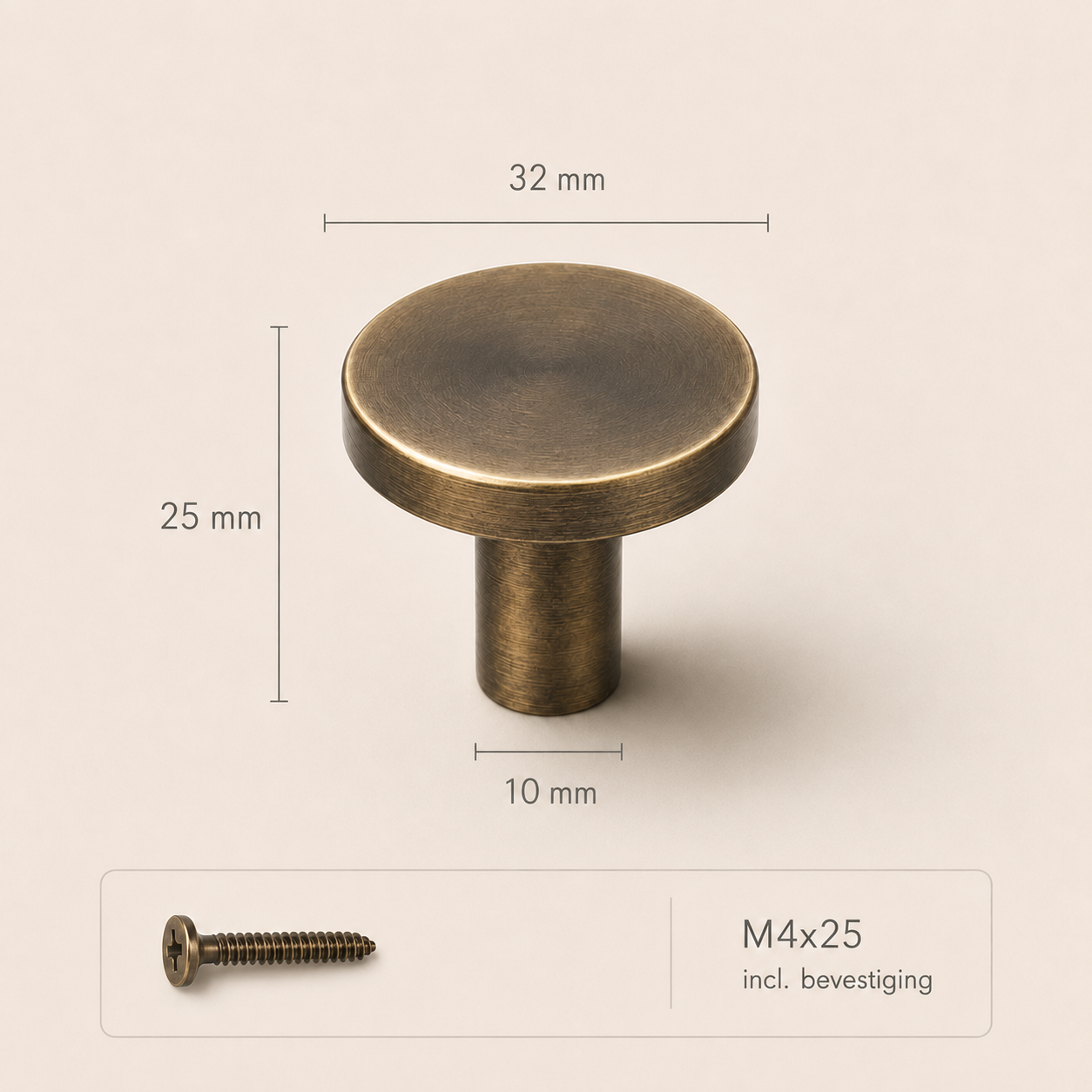 Ronde wandhaak massief messing brons 32mm
