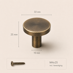 Ronde wandhaak massief messing brons 32mm