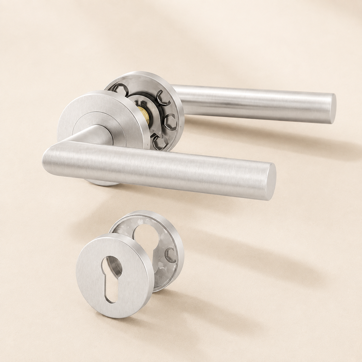 Minimalistische RVS deurklink met profielcilindergat