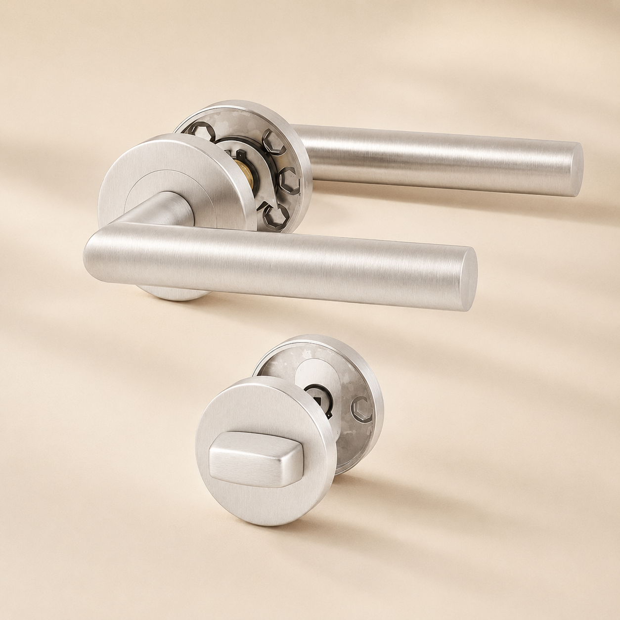 Minimalistische RVS deurklink met toilet- en badkamersluiting