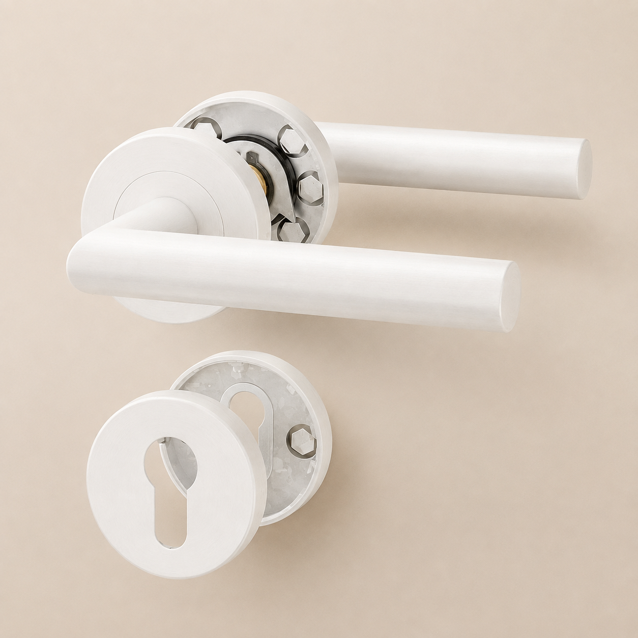 Witte minimalistische deurklink met profielcilindergat