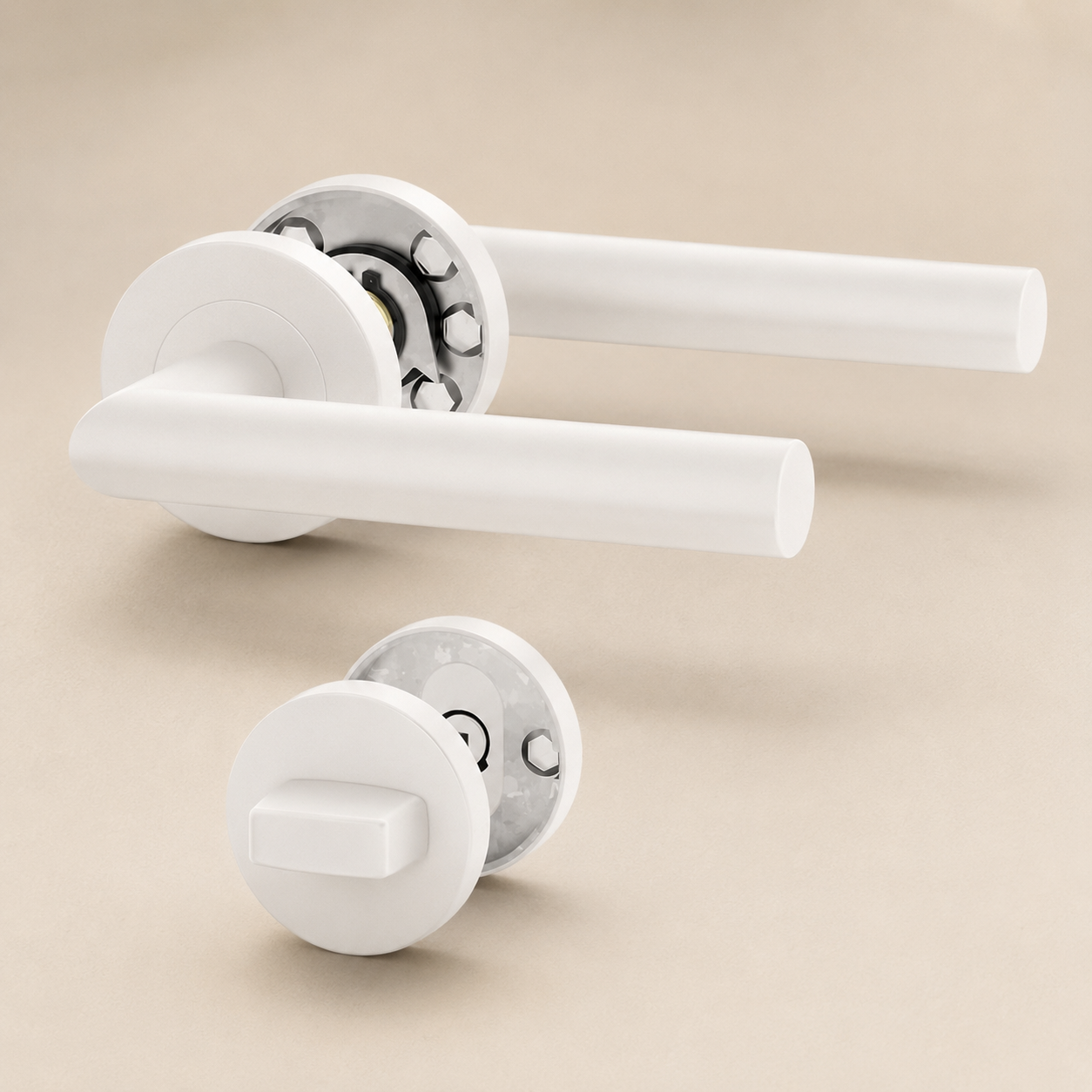 Witte minimalistische deurklink met toilet- en badkamersluiting