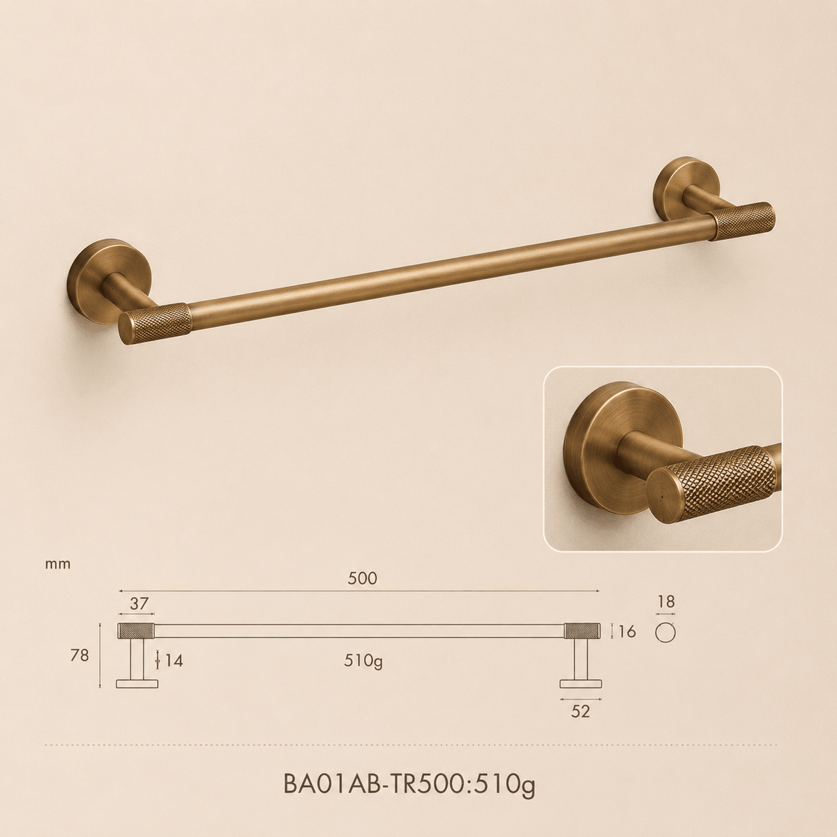 Forma Signature No. 04 – Messing Handdoekrek 50 cm - Forma Luxury Interior