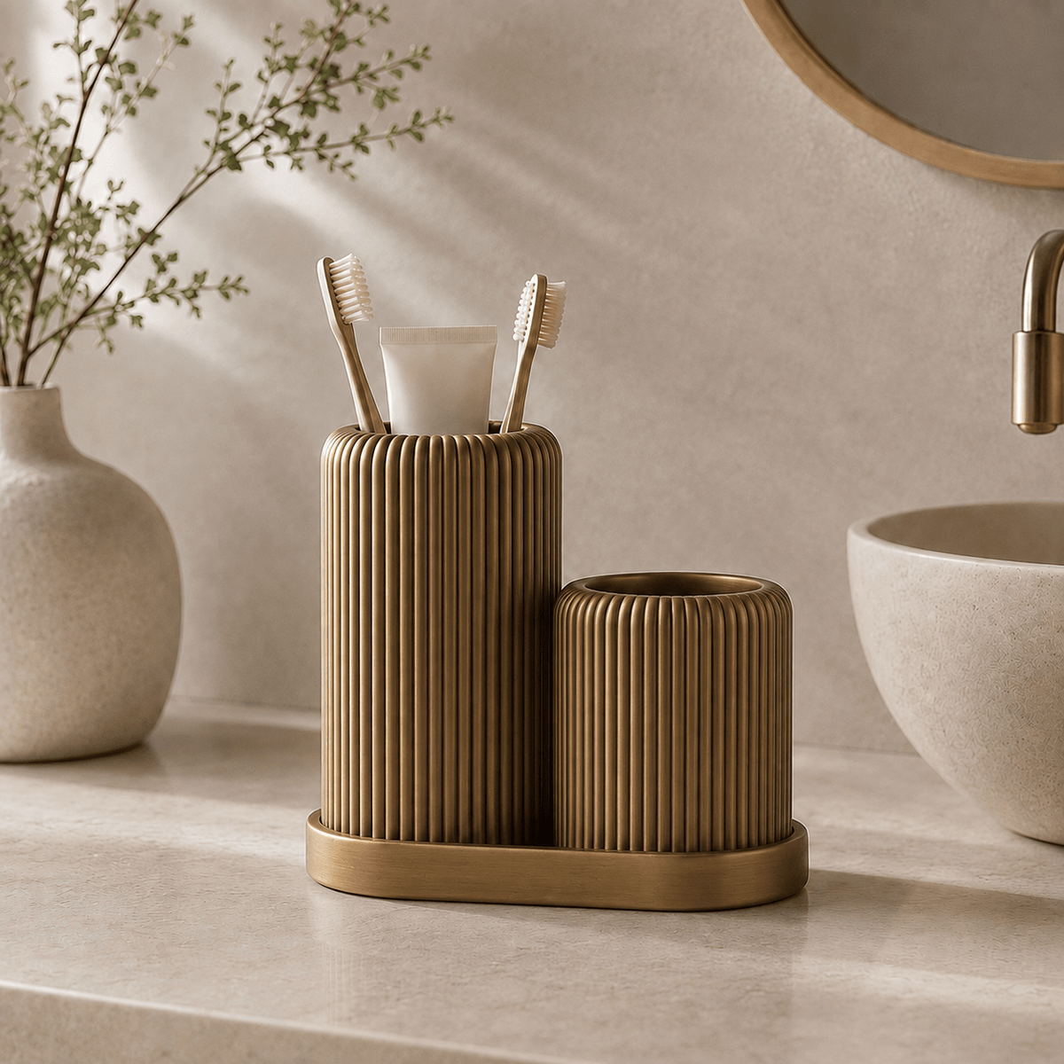 Geribbelde Tandenborstelhouder met Dubbele Organizer – 4 Kleuren - Forma Luxury Interior