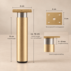 Goudkleurige verstelbare meubelpoot 15 cm - Forma Luxury Interior