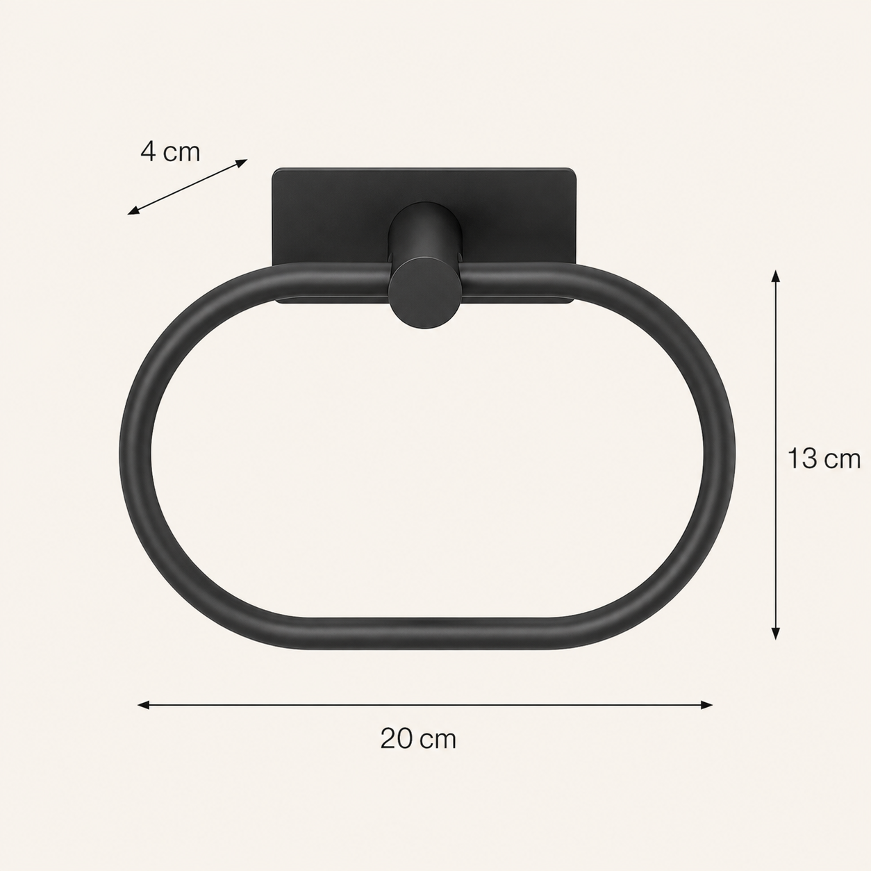 Zwarte zelfklevende handdoekring gemonteerd aan de wand