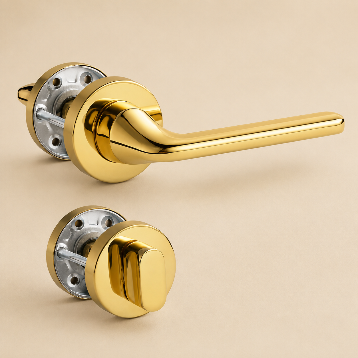 L-vormige PVD gouden deurklink met WC-sluiting