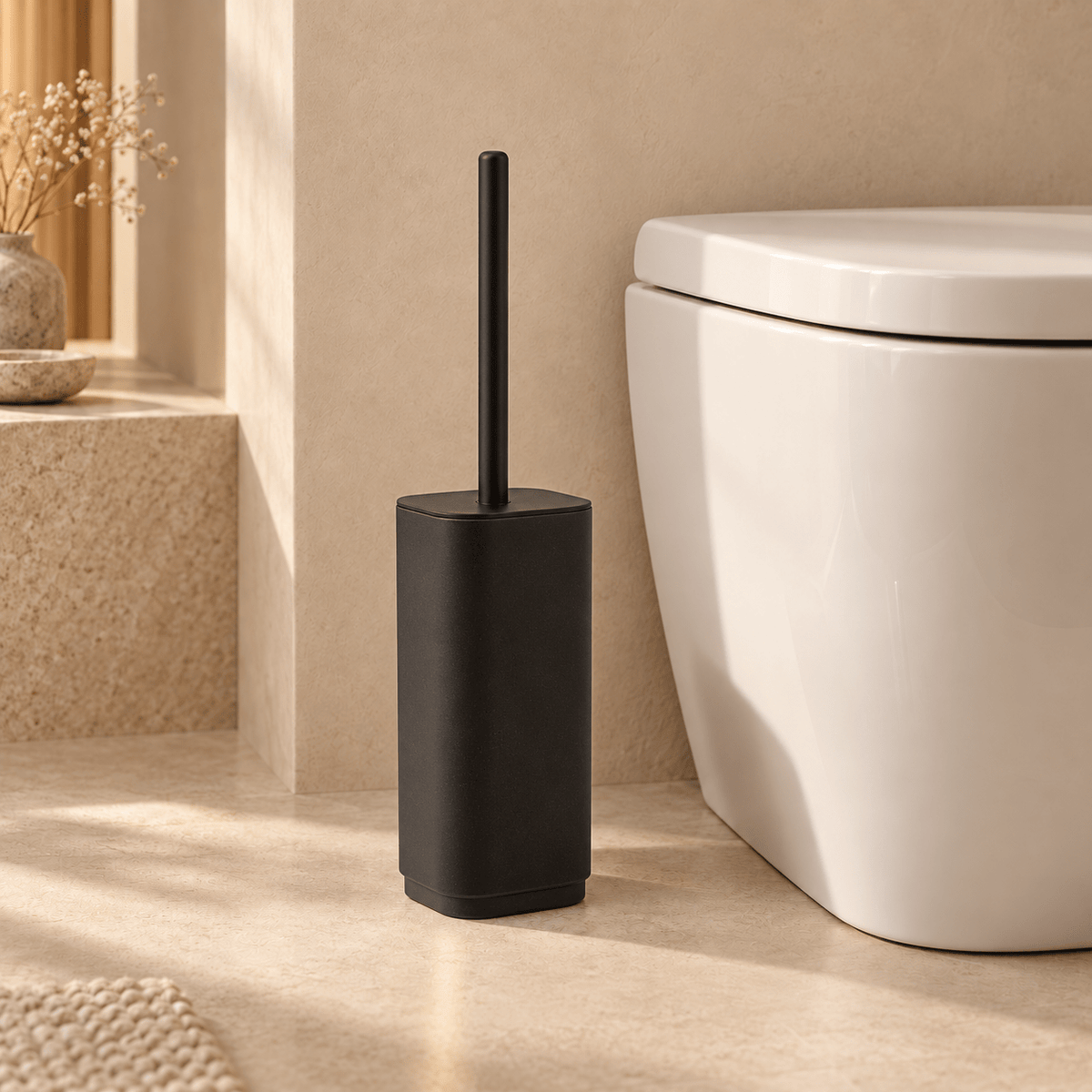 Mat zwarte toiletborstel met houder van gerecycled kunststof - Forma Luxury Interior