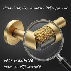 Productdetail van mat gouden deurklink met ronde greep