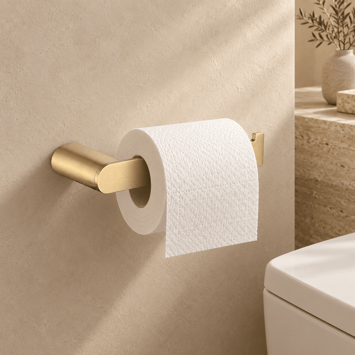 Minimalistische toiletrolhouder in geborsteld goud - Forma Luxury Interior