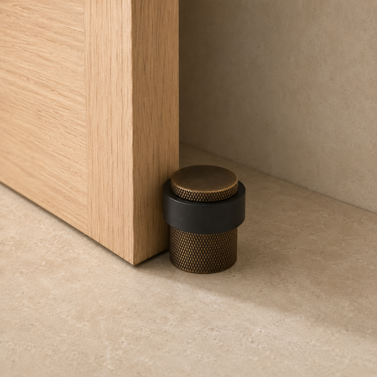 Ronde deurstopper van massief messing in antiek messing