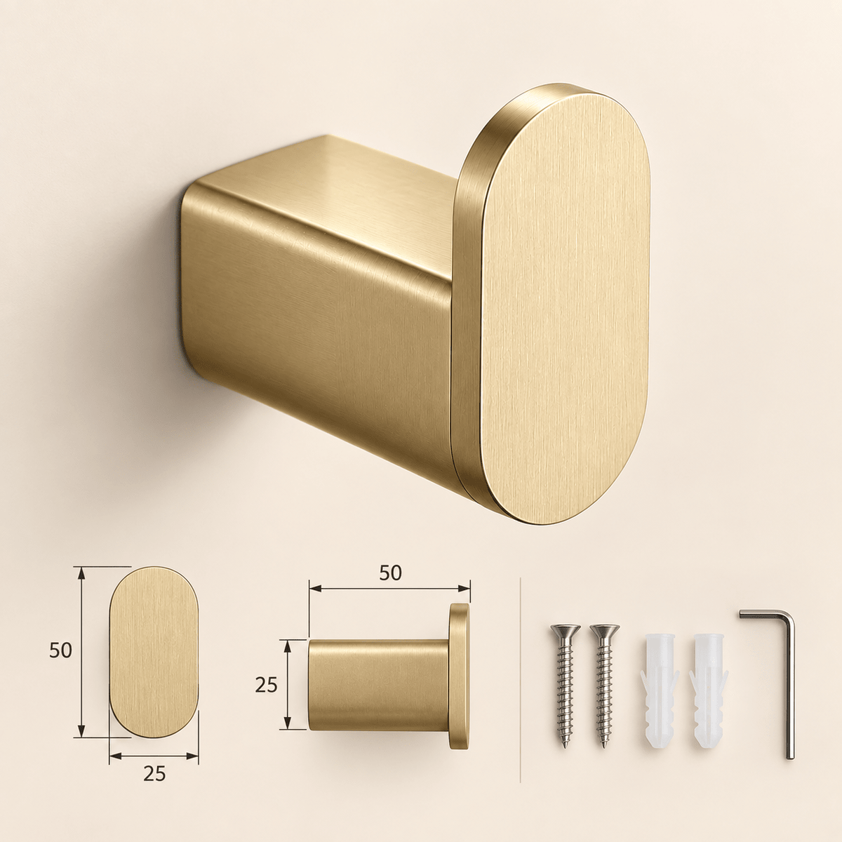 RVS wandhaak in geborsteld goud - Forma Luxury Interior